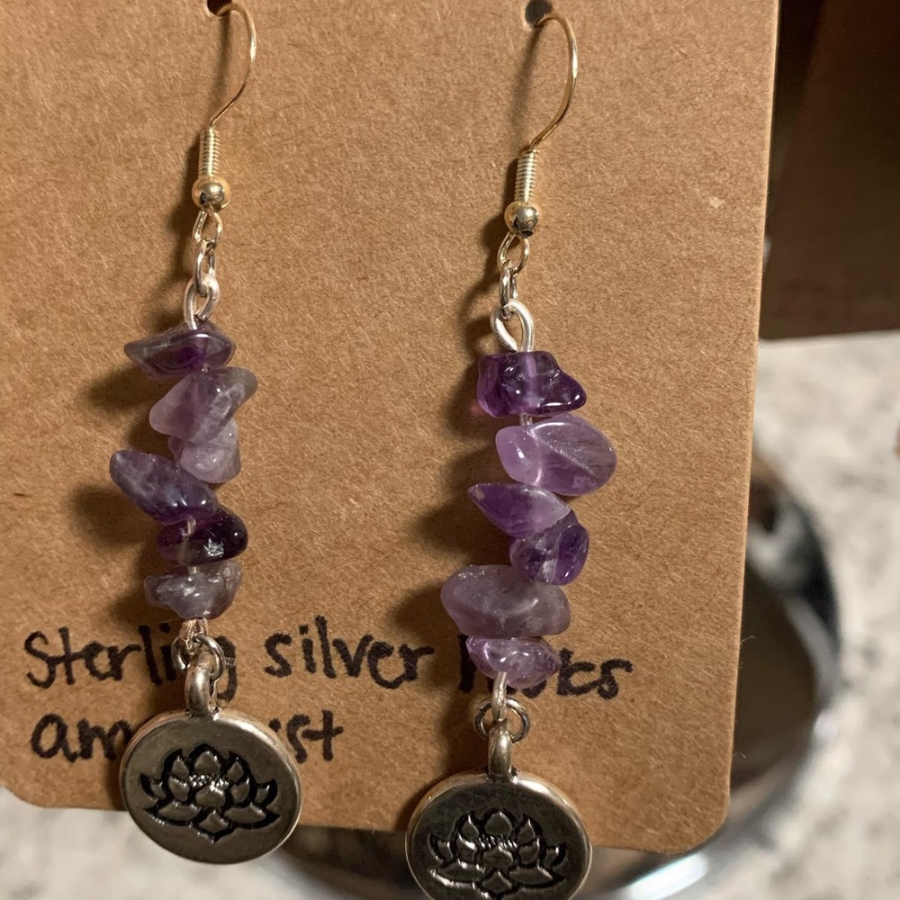 Amethyst and lotus earrings